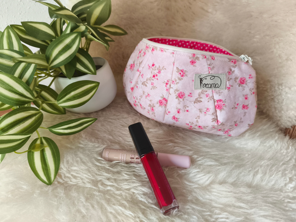 Kosmetiktasche-mit-Reißverschluss-klein-Kreana-Rosen-lachs-Punkte-lachs