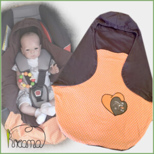 Einschlagdecke-Babyschale-Sommer-Kreana-Trico-Punkte-orange-uni-braun-Applikation:-Herz/Reh