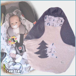 Einschlagdecke-Babyschale-Sommer-Kreana-Trico-grau-natur-melange-Waldtiere