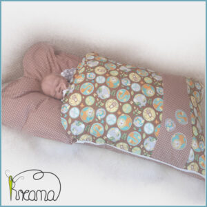 Steckkissen-Babyschlafsack-Größe-2-von 6-12-Monate-Ganzjahressteckkissen-Webstoff-Jungle-Punkte-braun