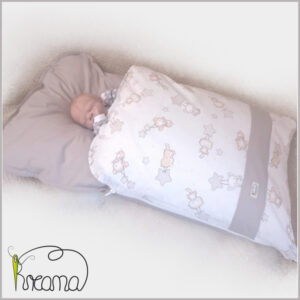 Steckkissen-Babyschlafsack-Größe-2-von 6-12-Monate-Ganzjahressteckkissen-Webstoff-Schaukeltiere-beige