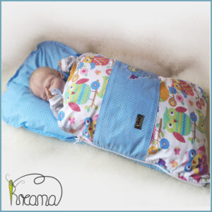 Steckkissen-Ganzjahressteckkissen-Babyschlafsack-Kreana-Größe-1-Eule-bunt-Punkte-blau