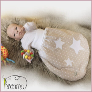 Strampelsack-Baumwollfell-Winterstrampelsack-Kreana-Sterne-natur-mit-Applikation-Sterne